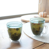 Kuber Industries 12 Pcs Glass Coffee Mugs | Borosilicate Double Walled Glass Mug | High Heat Resistant | Microwave and Dishwasher Safe | 400 ML | Pack of 6 | Green